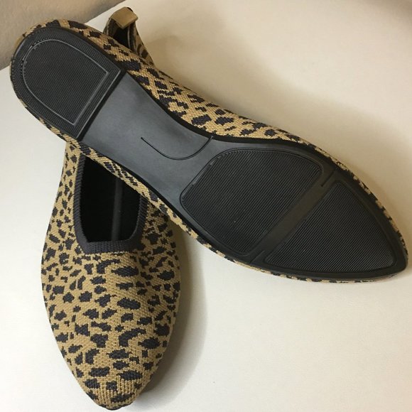 Leopard Print Pointed Toe Knit Texture Ballet Flats  NEW!! - Picture 9 of 12